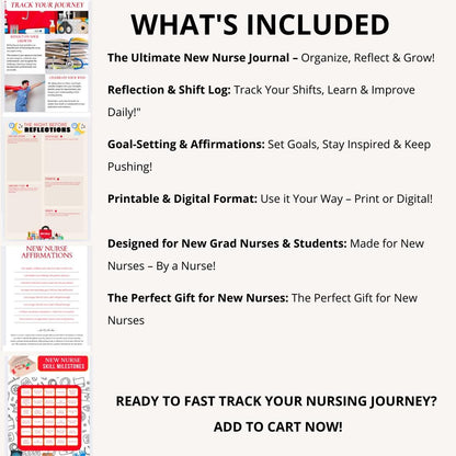 New Nurse Fast Track 90-Day Journal | Printable Nurse Planner | New Nurse Tracker| New Grad Nurse Reflection & Goal Setting